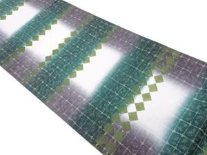 銀通し格子に菱模様織出し全通袋帯